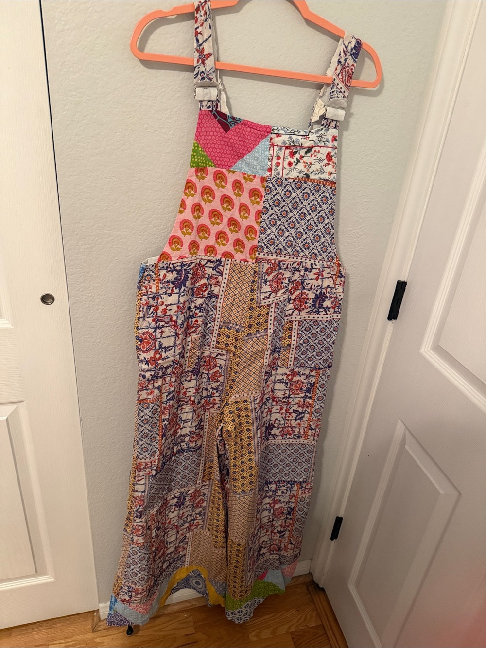 Patchwork Wide-Leg Overalls in Multicolor